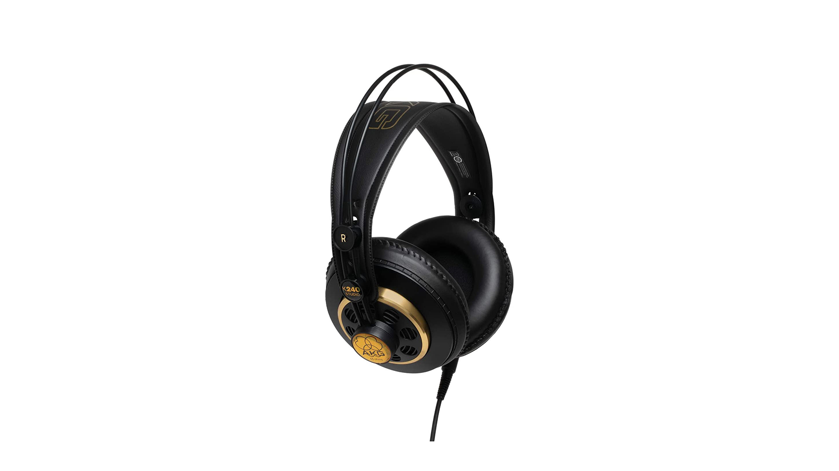 The AKG K240 Studio headphones in black and gold against a white background.