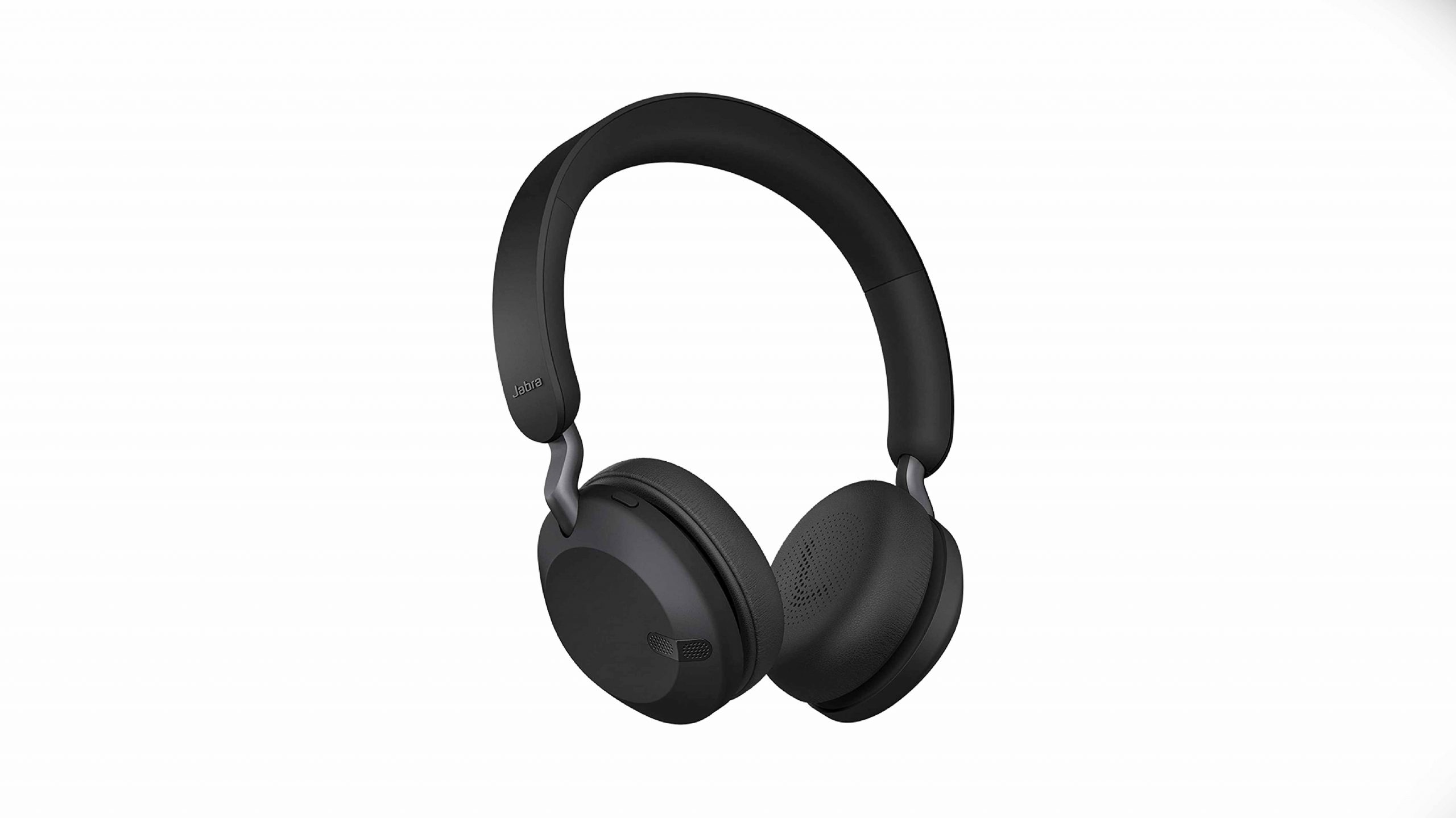 A product render of the Jabra Elite 45h on-ear headphones in black against a white background.